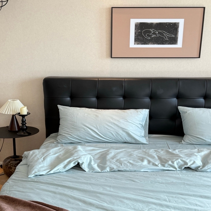 91家纺网 家纺一手货源 找家纺 芯氧 2025新款亚朵星球纯色全棉四件套 静湖蓝