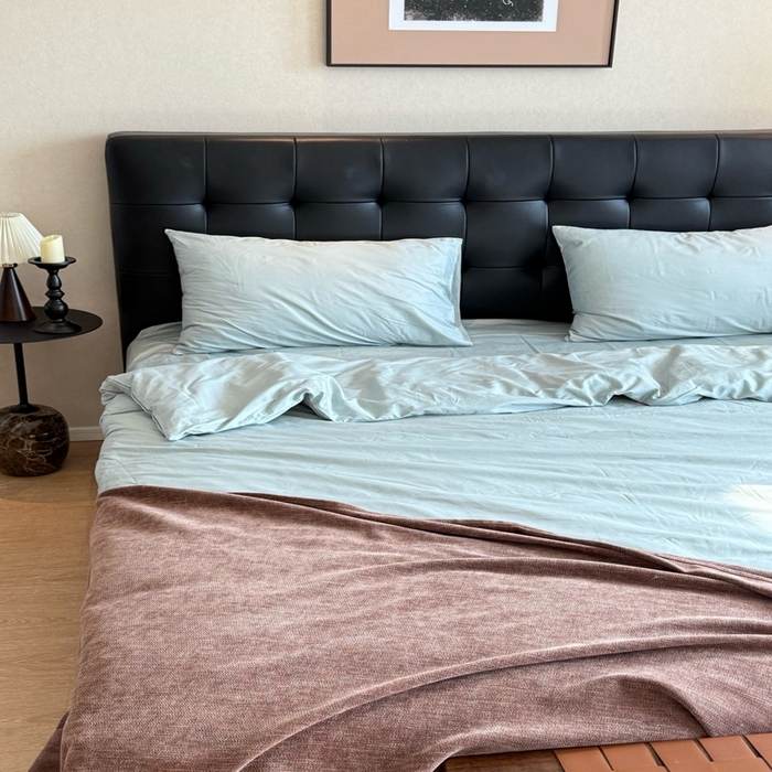 91家纺网 家纺一手货源 找家纺 芯氧 2025新款亚朵星球纯色全棉四件套 静湖蓝