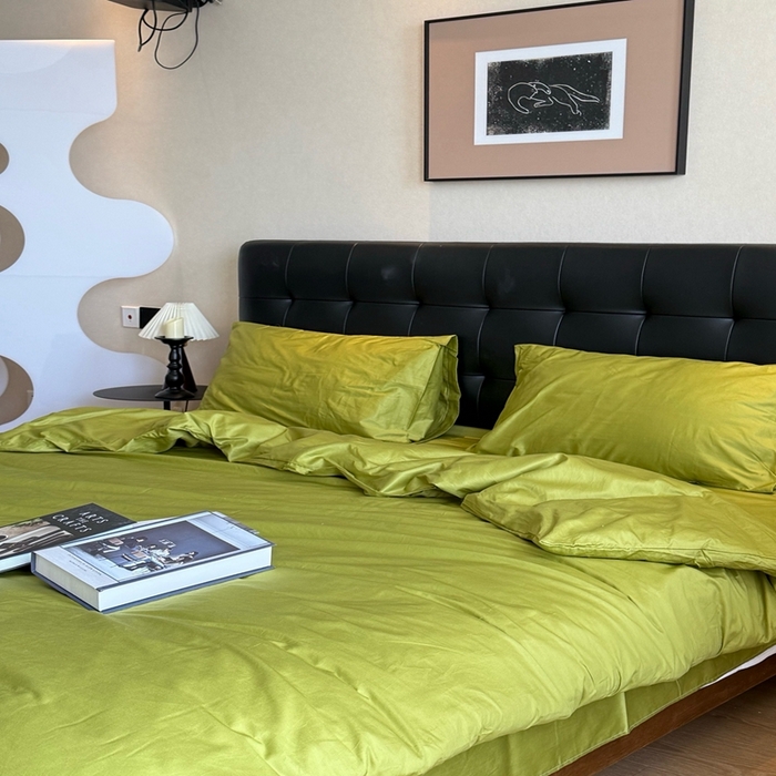 91家纺网 家纺一手货源 找家纺 芯氧 2025新款亚朵星球纯色全棉四件套 山野绿