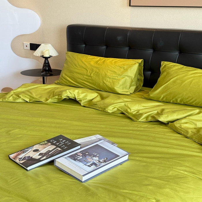 91家纺网 家纺一手货源 找家纺 芯氧 2025新款亚朵星球纯色全棉四件套 山野绿