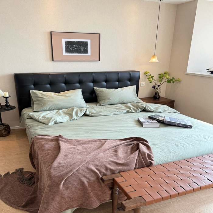 91家纺网 家纺一手货源 找家纺 芯氧 2025新款亚朵星球纯色全棉四件套 松林青