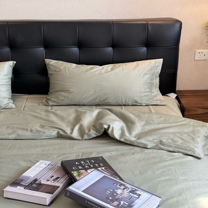 91家纺网 家纺一手货源 找家纺 芯氧 2025新款亚朵星球纯色全棉四件套 松林青