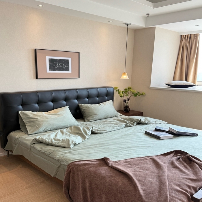 91家纺网 家纺一手货源 找家纺 芯氧 2025新款亚朵星球纯色全棉四件套 松林青