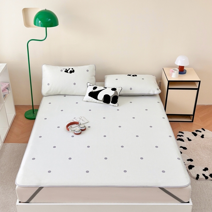 91家纺网 家纺一手货源 找家纺 （总）禧禾 2025新款A类7A抗菌600D冰丝数码印花刺绣凉席席子-熊猫趴趴