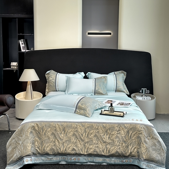 91家纺网 家纺一手货源 找家纺 帝王家纺 2025新款浮雕刺绣水洗天丝真丝夏被四件套冰丝三件套单夏被夏季直播 玉叶金枝—水蓝