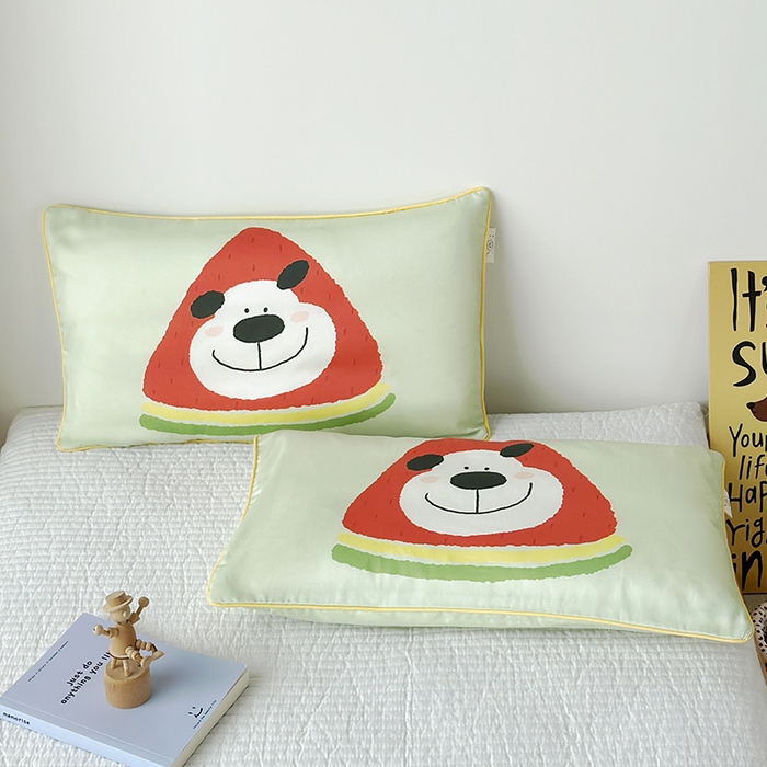 91家纺网 家纺一手货源 找家纺 荷马之梦 2025新款A类100支全棉贡缎双股加厚加柔儿童枕套-水果系列 小西瓜