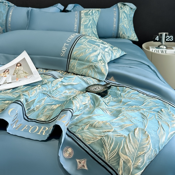 91家纺网 家纺一手货源 找家纺 （总）帝王家纺 2025新款浮雕刺绣水洗天丝真丝夏被四件套冰丝三件套单夏被夏季直播