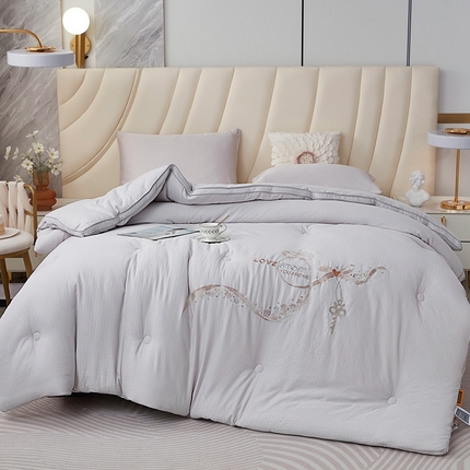 仲旺居家纺 2025新款元绒棉绣花冬被婚庆冬被立体边被子被芯四季被 灰色
