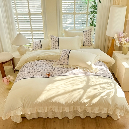 芭比蔓家纺 2025新款云感磨毛四件套-梦蝶 梦蝶-米