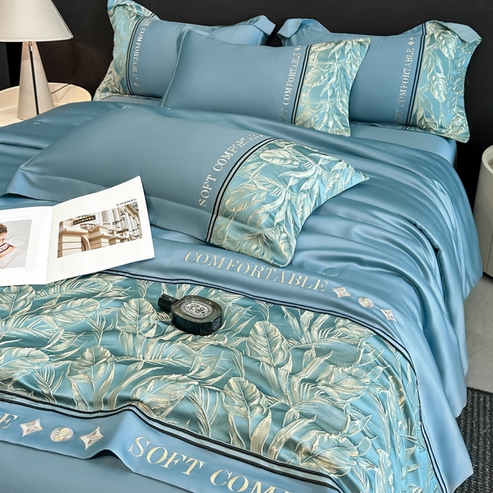 91家纺网 家纺一手货源 找家纺 （总）帝王家纺 2025新款浮雕刺绣水洗天丝真丝夏被四件套冰丝三件套单夏被夏季直播