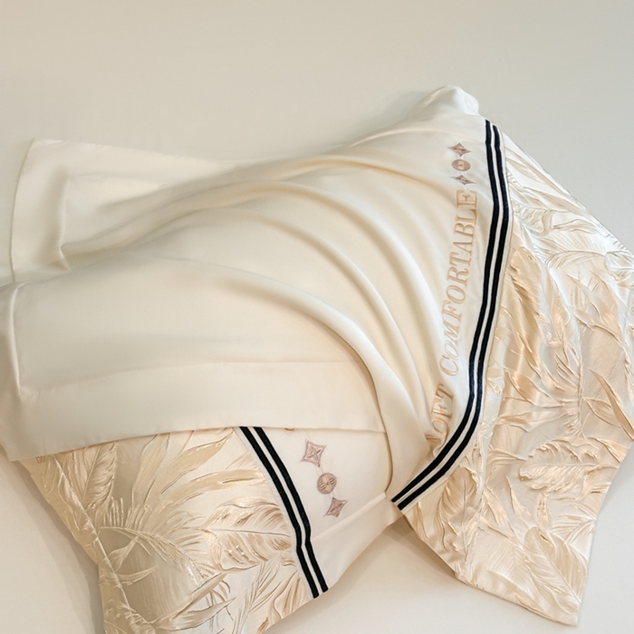 91家纺网 家纺一手货源 找家纺 帝王家纺 2025新款浮雕刺绣水洗天丝真丝夏被四件套冰丝三件套单夏被夏季直播 玉叶金枝—米白