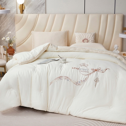 仲旺居家纺 2025新款元绒棉绣花冬被婚庆冬被立体边被子被芯四季被 奶白