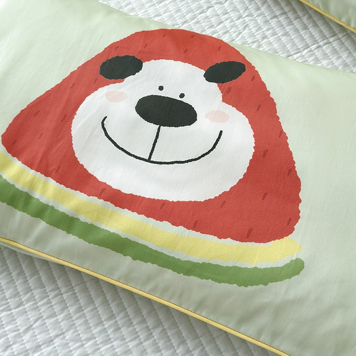 91家纺网 家纺一手货源 找家纺 荷马之梦 2025新款A类100支全棉贡缎双股加厚加柔儿童枕套-水果系列 小西瓜