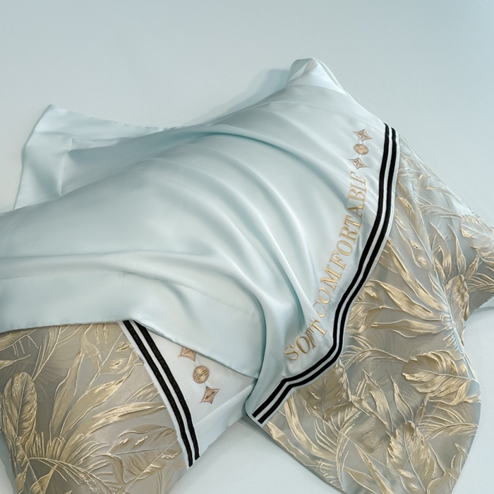 91家纺网 家纺一手货源 找家纺 帝王家纺 2025新款浮雕刺绣水洗天丝真丝夏被四件套冰丝三件套单夏被夏季直播 玉叶金枝—水蓝