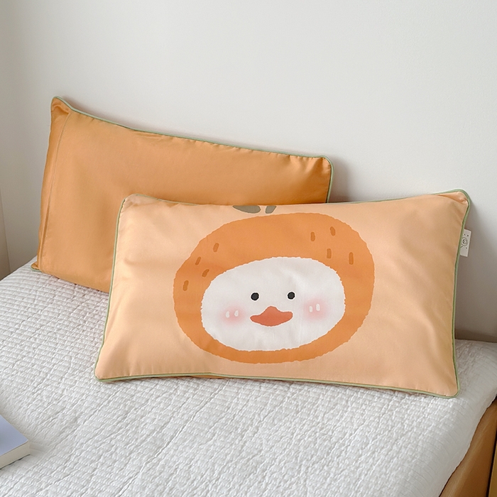 91家纺网 家纺一手货源 找家纺 荷马之梦 2025新款A类100支全棉贡缎双股加厚加柔儿童枕套-水果系列 小橘子