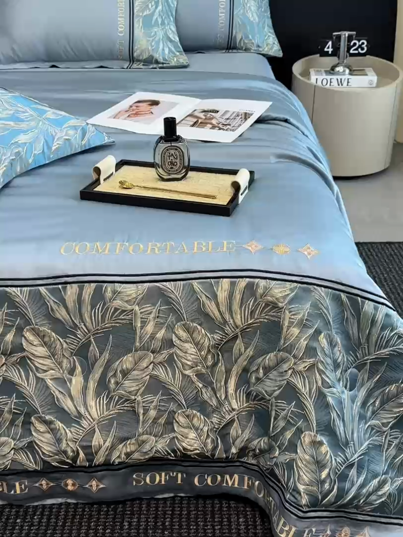 91家纺网 家纺一手货源 找家纺 （总）帝王家纺 2025新款浮雕刺绣水洗天丝真丝夏被四件套冰丝三件套单夏被夏季直播