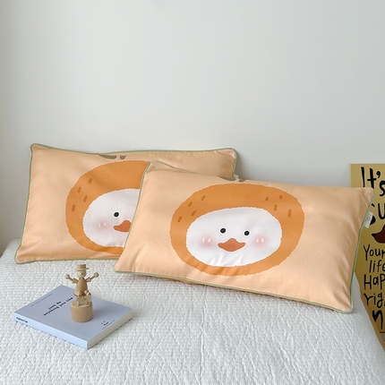 91家纺网 家纺一手货源 找家纺 荷马之梦 2025新款A类100支全棉贡缎双股加厚加柔儿童枕套-水果系列 小橘子