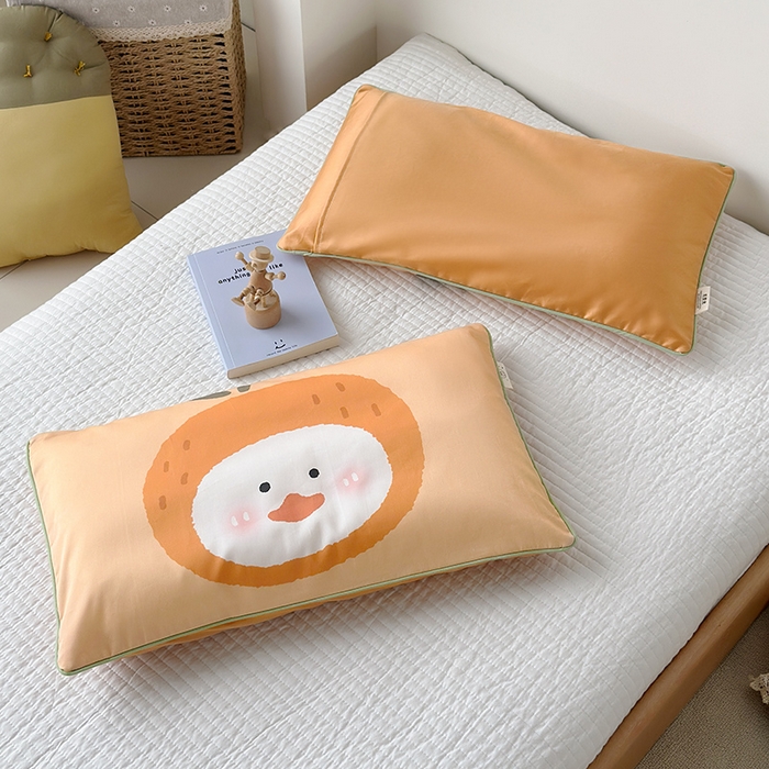 91家纺网 家纺一手货源 找家纺 荷马之梦 2025新款A类100支全棉贡缎双股加厚加柔儿童枕套-水果系列 小橘子