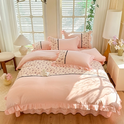芭比蔓家纺 2025新款云感磨毛四件套-梦蝶 梦蝶-粉