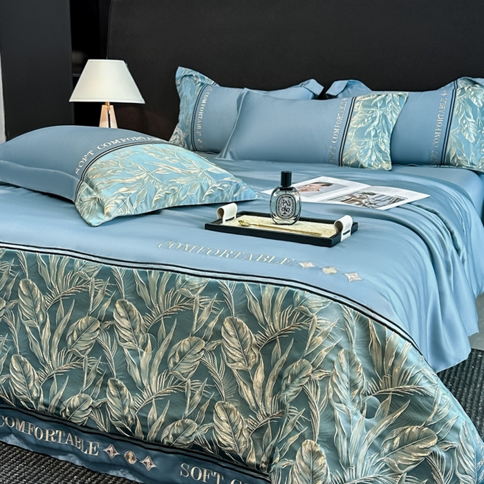 91家纺网 家纺一手货源 找家纺 （总）帝王家纺 2025新款浮雕刺绣水洗天丝真丝夏被四件套冰丝三件套单夏被夏季直播