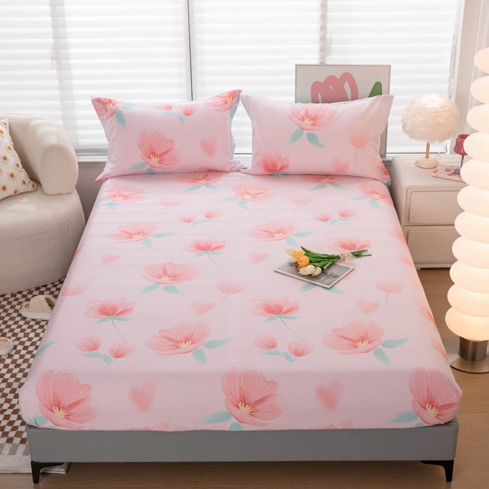 91家纺网 家纺一手货源 找家纺 贝兰仙奴 2025春夏新款全棉纯棉12868印花单床笠 床笠单件 花恋粉