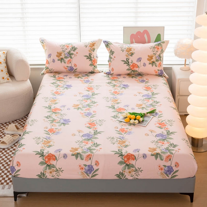 91家纺网 家纺一手货源 找家纺 贝兰仙奴 2025春夏新款全棉纯棉12868印花单床笠 床笠单件 梦花田粉