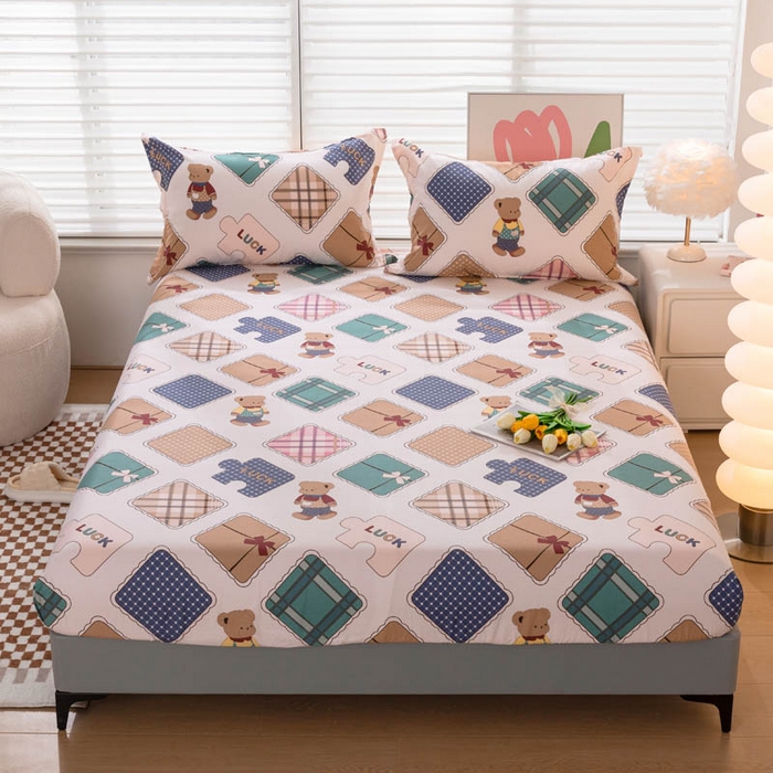 贝兰仙奴 2025春夏新款全棉纯棉12868印花单床笠 床笠单件 方格熊