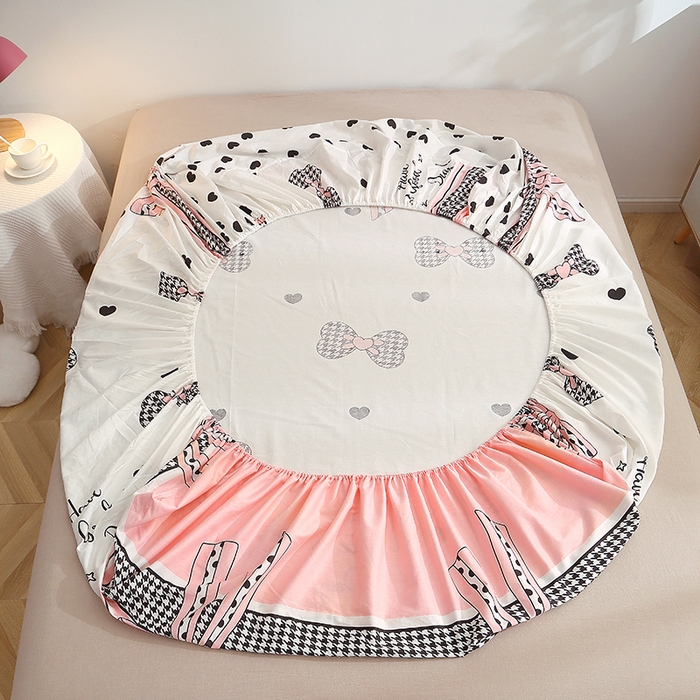 91家纺网 家纺一手货源 找家纺 贝兰仙奴 2025春夏新款全棉纯棉12868印花单床笠 床笠单件 蝴蝶结