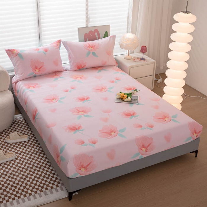 91家纺网 家纺一手货源 找家纺 贝兰仙奴 2025春夏新款全棉纯棉12868印花单床笠 床笠单件 花恋粉