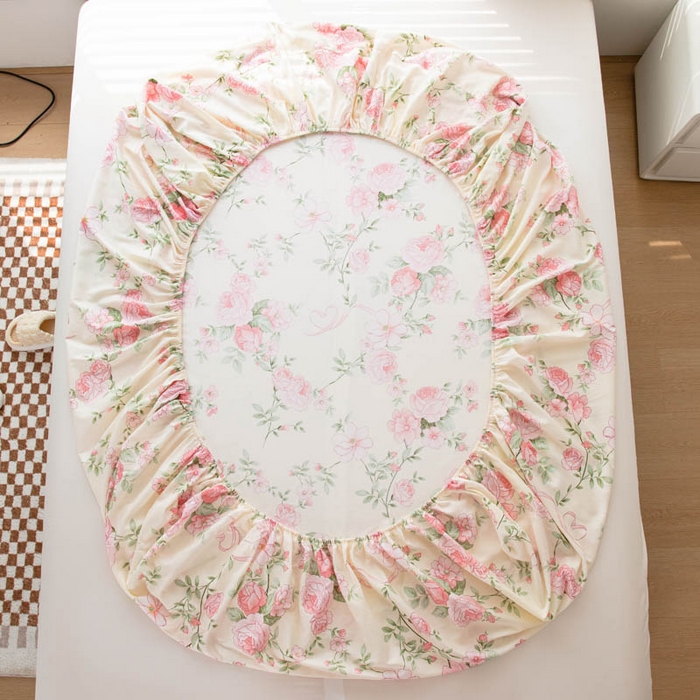 91家纺网 家纺一手货源 找家纺 贝兰仙奴 2025春夏新款全棉纯棉12868印花单床笠 床笠单件 花香满径