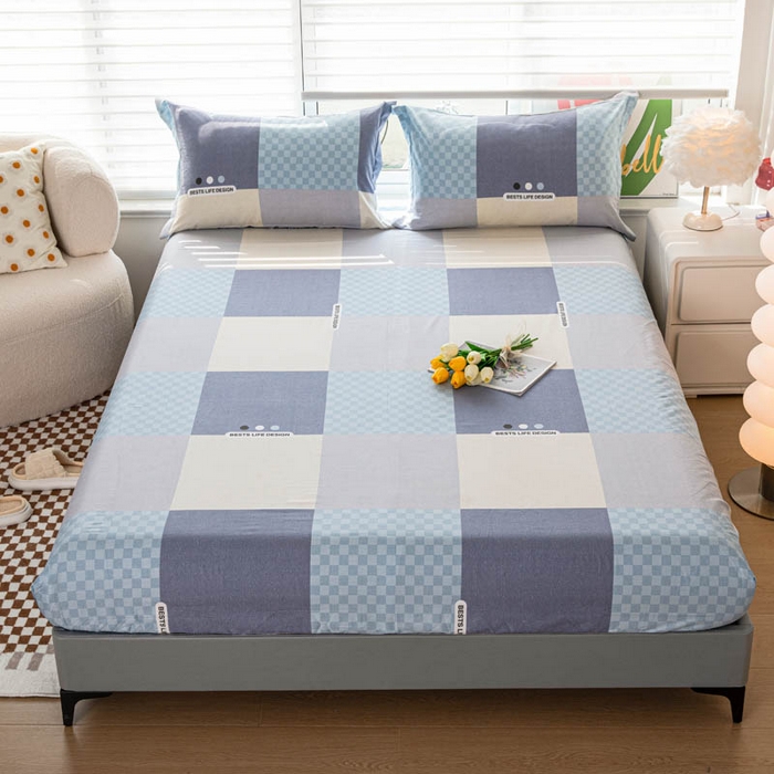 贝兰仙奴 2025春夏新款全棉纯棉12868印花单床笠 床笠单件 棋盘格蓝