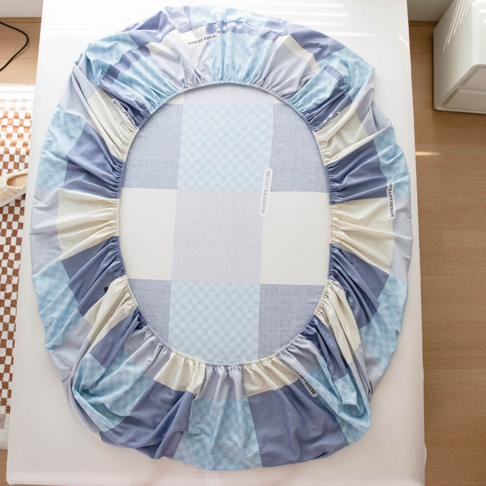 91家纺网 家纺一手货源 找家纺 贝兰仙奴 2025春夏新款全棉纯棉12868印花单床笠 床笠单件 棋盘格蓝