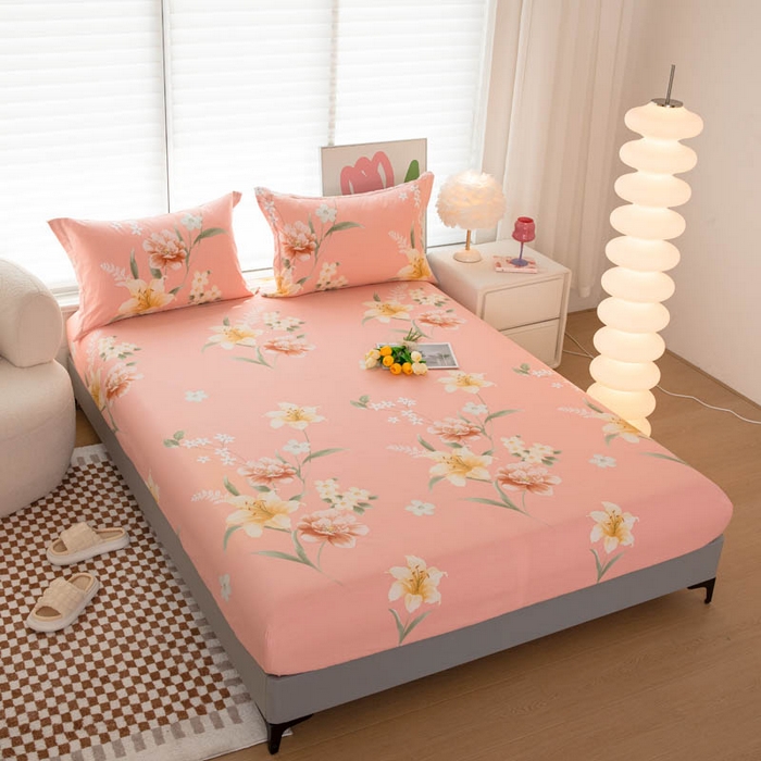 91家纺网 家纺一手货源 找家纺 贝兰仙奴 2025春夏新款全棉纯棉12868印花单床笠 床笠单件 圣洁粉