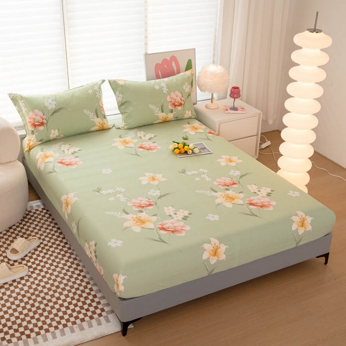 91家纺网 家纺一手货源 找家纺 贝兰仙奴 2025春夏新款全棉纯棉12868印花单床笠 床笠单件 圣洁绿