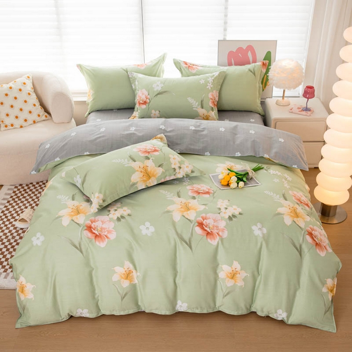 91家纺网 家纺一手货源 找家纺 贝兰仙奴 2025春夏新款全棉纯棉12868印花四件套 圣洁绿