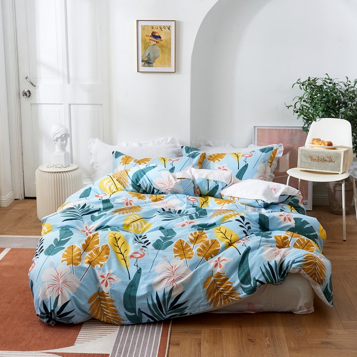 91家纺网 家纺一手货源 找家纺 贝兰仙奴 2025春夏新款全棉纯棉12868印花四件套 叶语浪漫兰