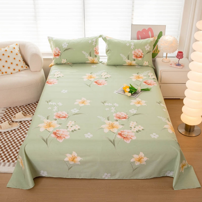 91家纺网 家纺一手货源 找家纺 贝兰仙奴 2025春夏新款全棉纯棉12868印花单床单 床单单件 圣洁绿