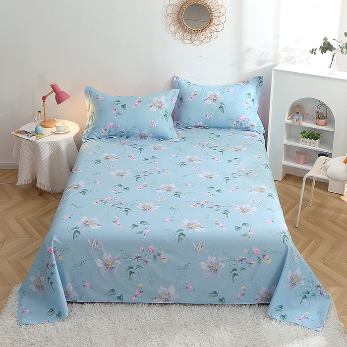 91家纺网 家纺一手货源 找家纺 贝兰仙奴 2025春夏新款全棉纯棉12868印花单床单 床单单件 莫里蓝