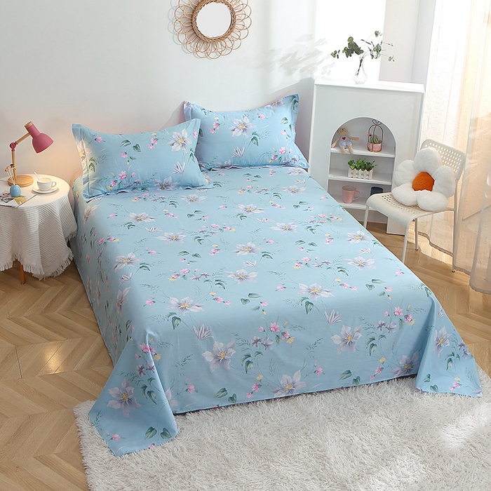 91家纺网 家纺一手货源 找家纺 贝兰仙奴 2025春夏新款全棉纯棉12868印花单床单 床单单件 莫里蓝