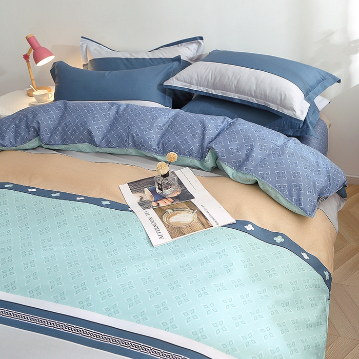 91家纺网 家纺一手货源 找家纺 贝兰仙奴 2025春夏新款全棉纯棉12868印花四件套 绅度湖绿