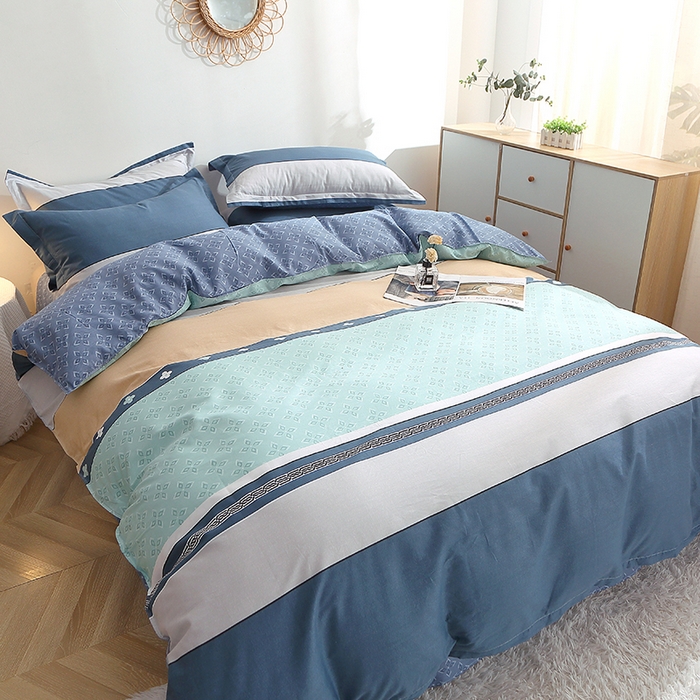 91家纺网 家纺一手货源 找家纺 贝兰仙奴 2025春夏新款全棉纯棉12868印花四件套 绅度湖绿