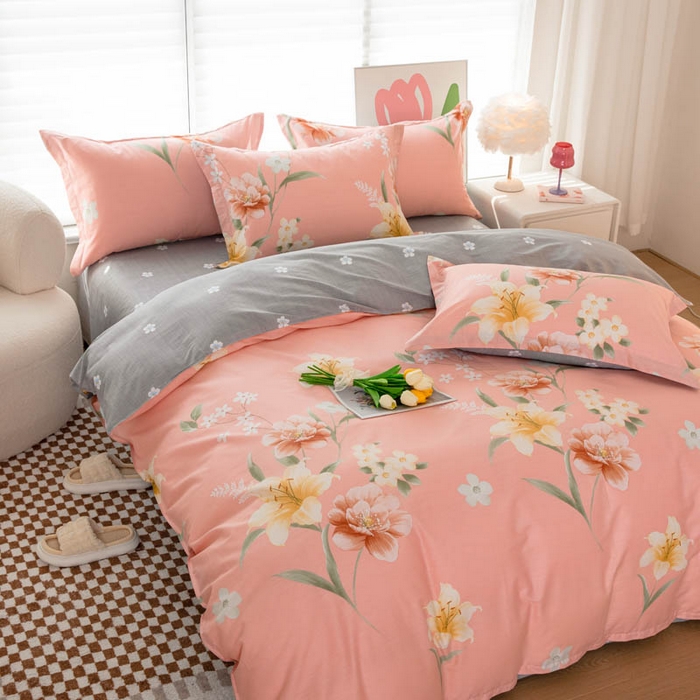 91家纺网 家纺一手货源 找家纺 贝兰仙奴 2025春夏新款全棉纯棉12868印花四件套 圣洁粉