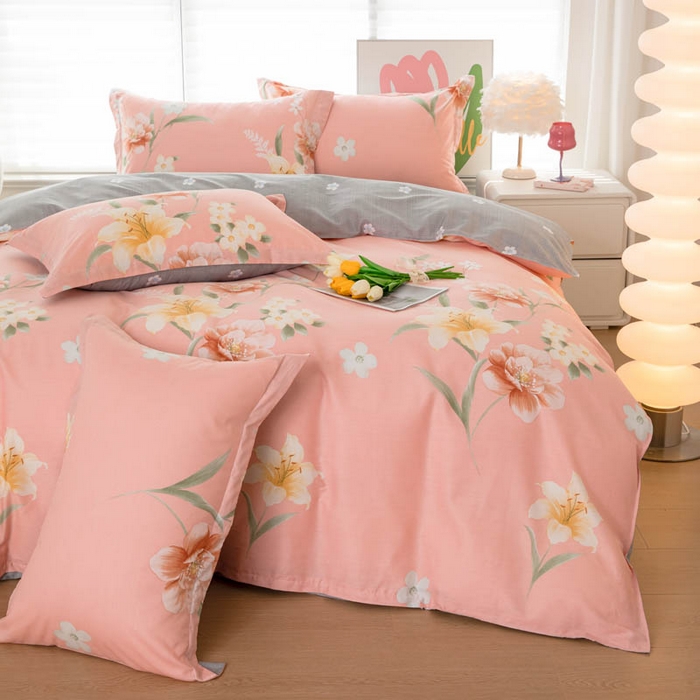 91家纺网 家纺一手货源 找家纺 贝兰仙奴 2025春夏新款全棉纯棉12868印花四件套 圣洁粉