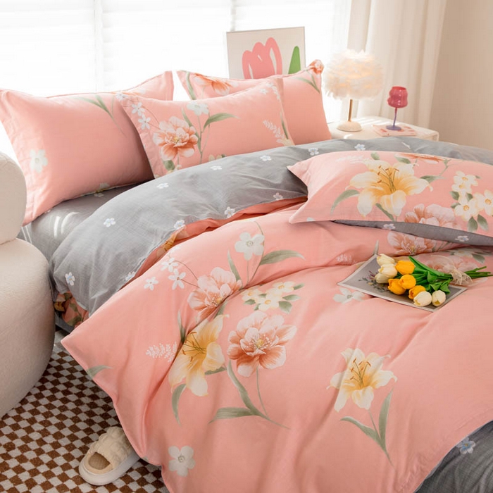 91家纺网 家纺一手货源 找家纺 贝兰仙奴 2025春夏新款全棉纯棉12868印花四件套 圣洁粉