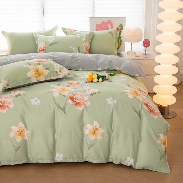 91家纺网 家纺一手货源 找家纺 贝兰仙奴 2025春夏新款全棉纯棉12868印花四件套 圣洁绿