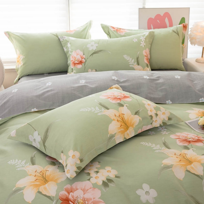 91家纺网 家纺一手货源 找家纺 贝兰仙奴 2025春夏新款全棉纯棉12868印花四件套 圣洁绿