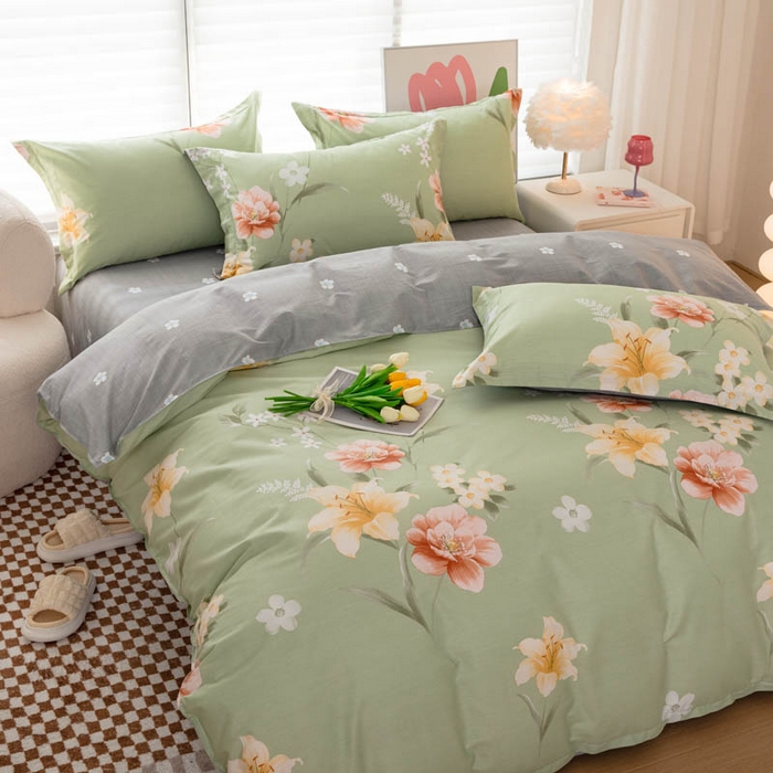 91家纺网 家纺一手货源 找家纺 贝兰仙奴 2025春夏新款全棉纯棉12868印花四件套 圣洁绿