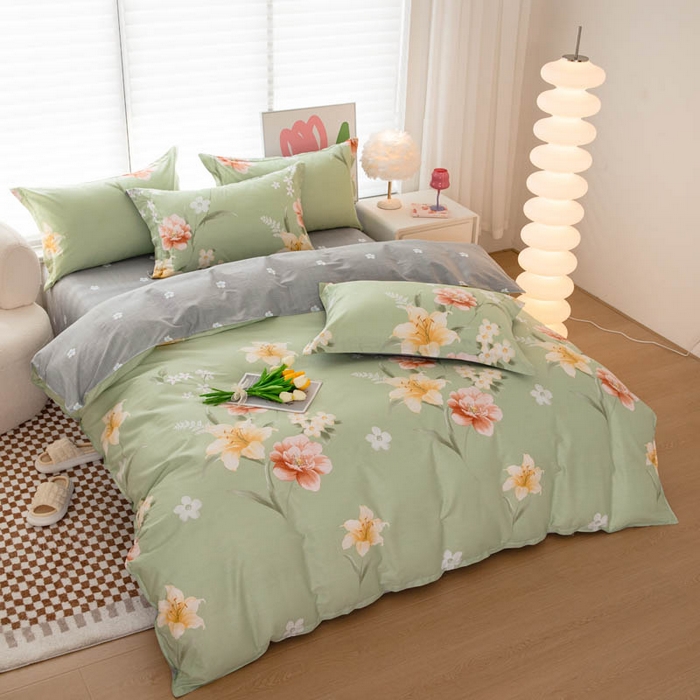 91家纺网 家纺一手货源 找家纺 贝兰仙奴 2025春夏新款全棉纯棉12868印花四件套 圣洁绿