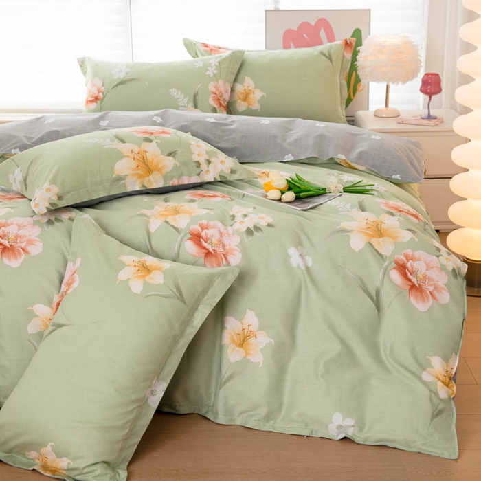 91家纺网 家纺一手货源 找家纺 贝兰仙奴 2025春夏新款全棉纯棉12868印花四件套 圣洁绿