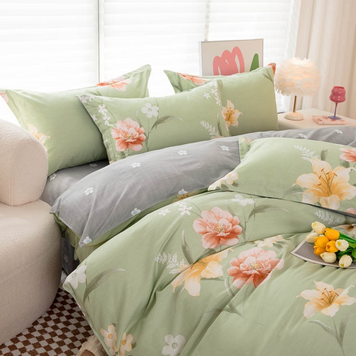 91家纺网 家纺一手货源 找家纺 贝兰仙奴 2025春夏新款全棉纯棉12868印花四件套 圣洁绿